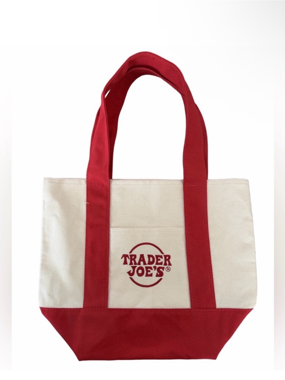 Trader Joe’s Mini Red & Cream Canvas Tote Bag-NWOT